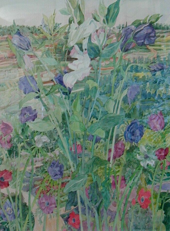 A close-up of a painting of flowers

AI-generated content may be incorrect.