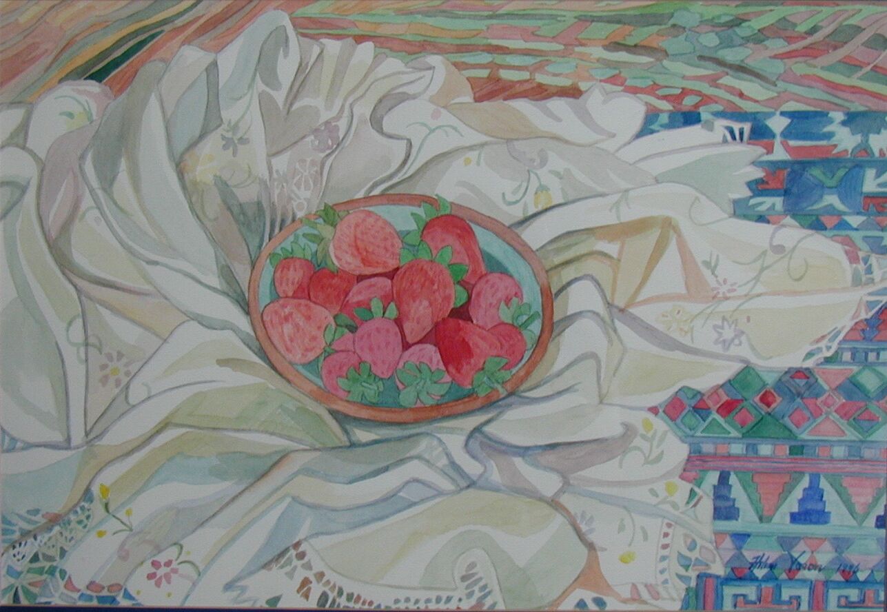 A bowl of strawberries on a white cloth

AI-generated content may be incorrect.