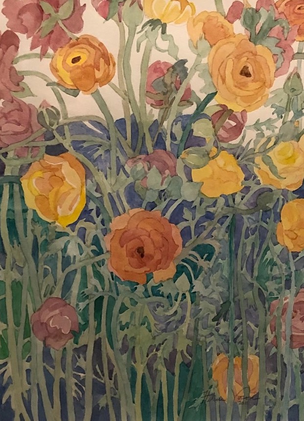 A painting of flowers on a white surface

AI-generated content may be incorrect.