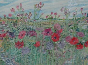 A painting of flowers in a field
AI-generated content may be incorrect.