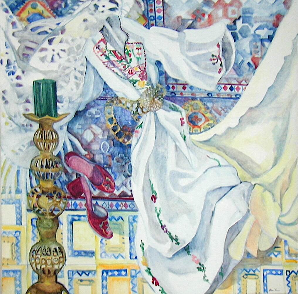 A painting of a dress and shoes

AI-generated content may be incorrect.