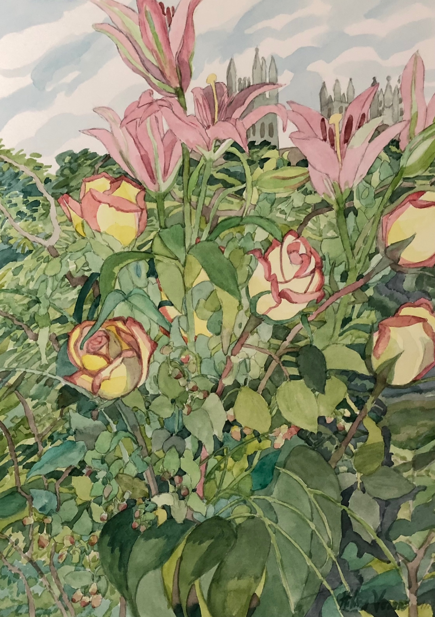 A painting of flowers and plants

AI-generated content may be incorrect.