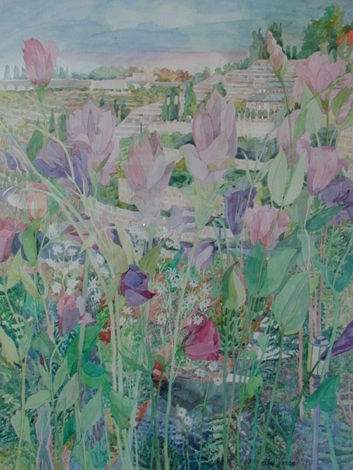 A painting of flowers in a garden

AI-generated content may be incorrect.